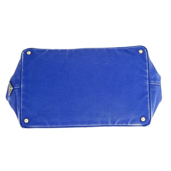 PRADA Milano Logo CANAPA Tote Hand Bag Canvas Leather Blue Gold - Picture 15 of 16